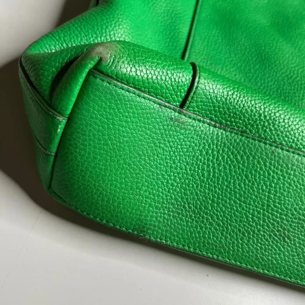 Coach Pebble Leather Hobo Shoulder Bag Green Purse‎ Women Medium
